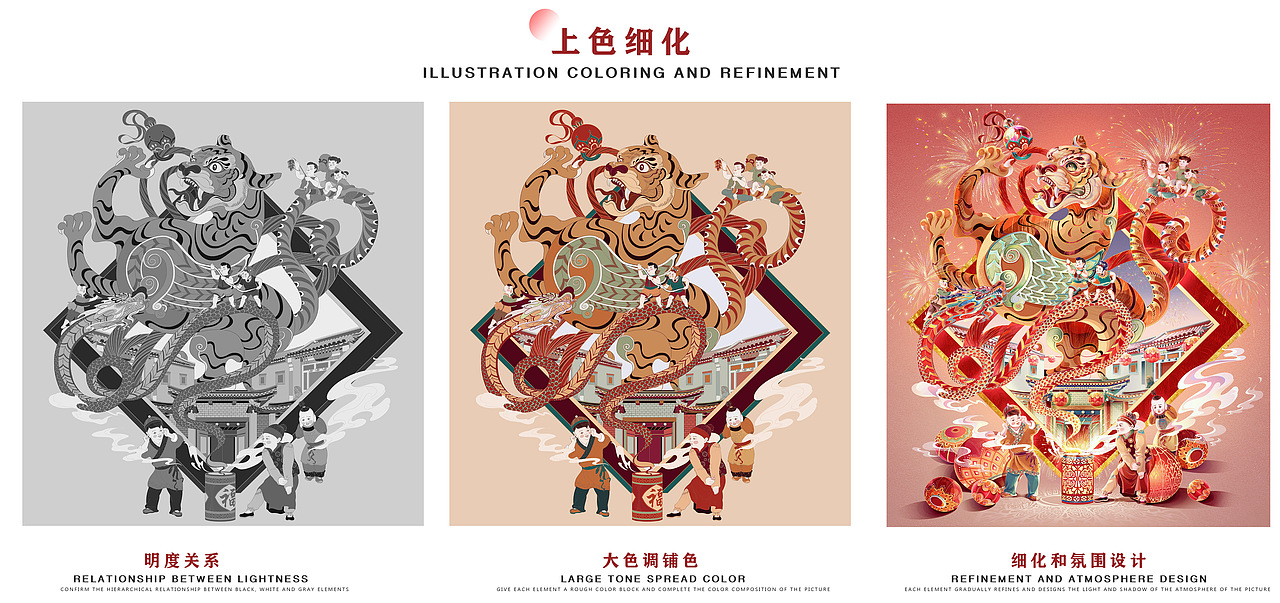 龙腾虎跃贺新春 - 2022虎年春节插画（图ZMjgxNTE0OTg0） - 商业插画 - 站酷设计师李耀辉TONG原创素材 - 站酷ZCOOL