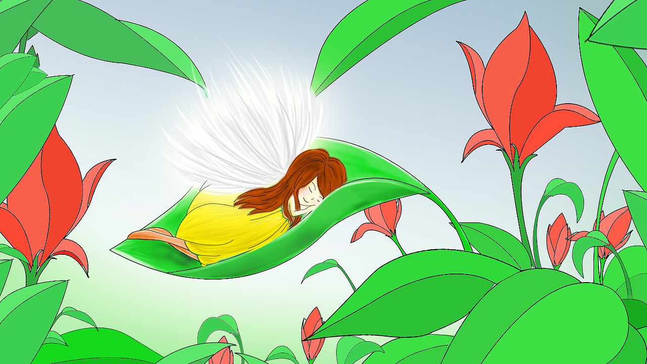 微风轻轻唤醒沉睡着的蒲公英姑娘。