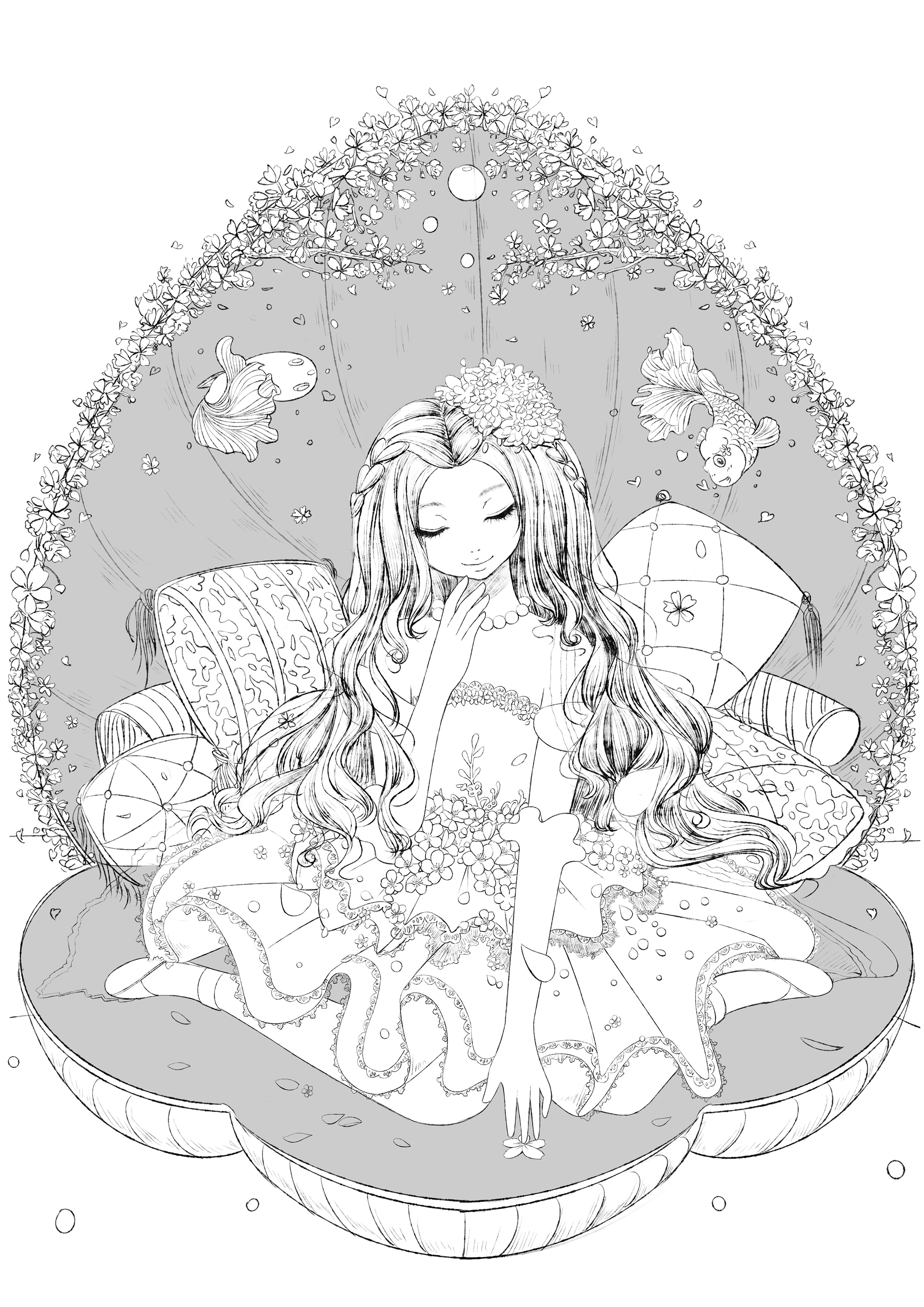 bjd 插画【花花姑娘·倒影】樱花姑娘,浪漫极致_倒影bjd娃娃-站酷