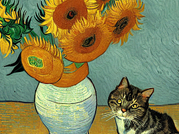 #AI创作实验室#花瓶向日葵，猫，桌子