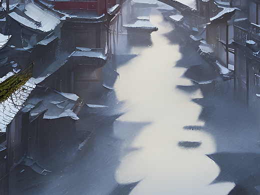 #站酷梦笔#下着大雪的江南小镇，hong'mei，黄金比例，