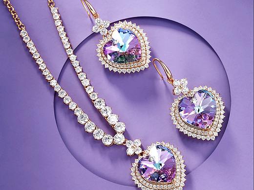 紫色场景  喜庆 施华洛世奇项链耳钉套装 首饰场景拍摄