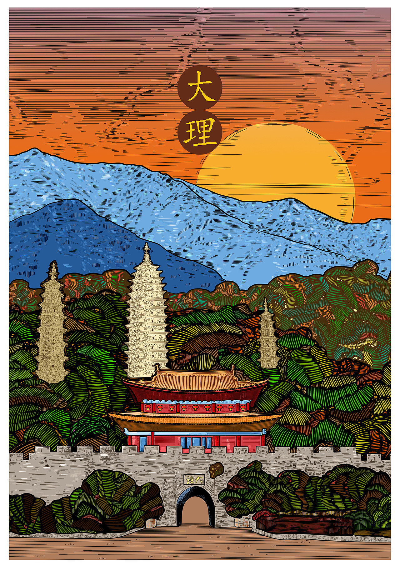 版画风景插画包装（图ZOTA3MTIyNTY=） - 商业插画 - 站酷设计师木棱原创素材 - 站酷ZCOOL