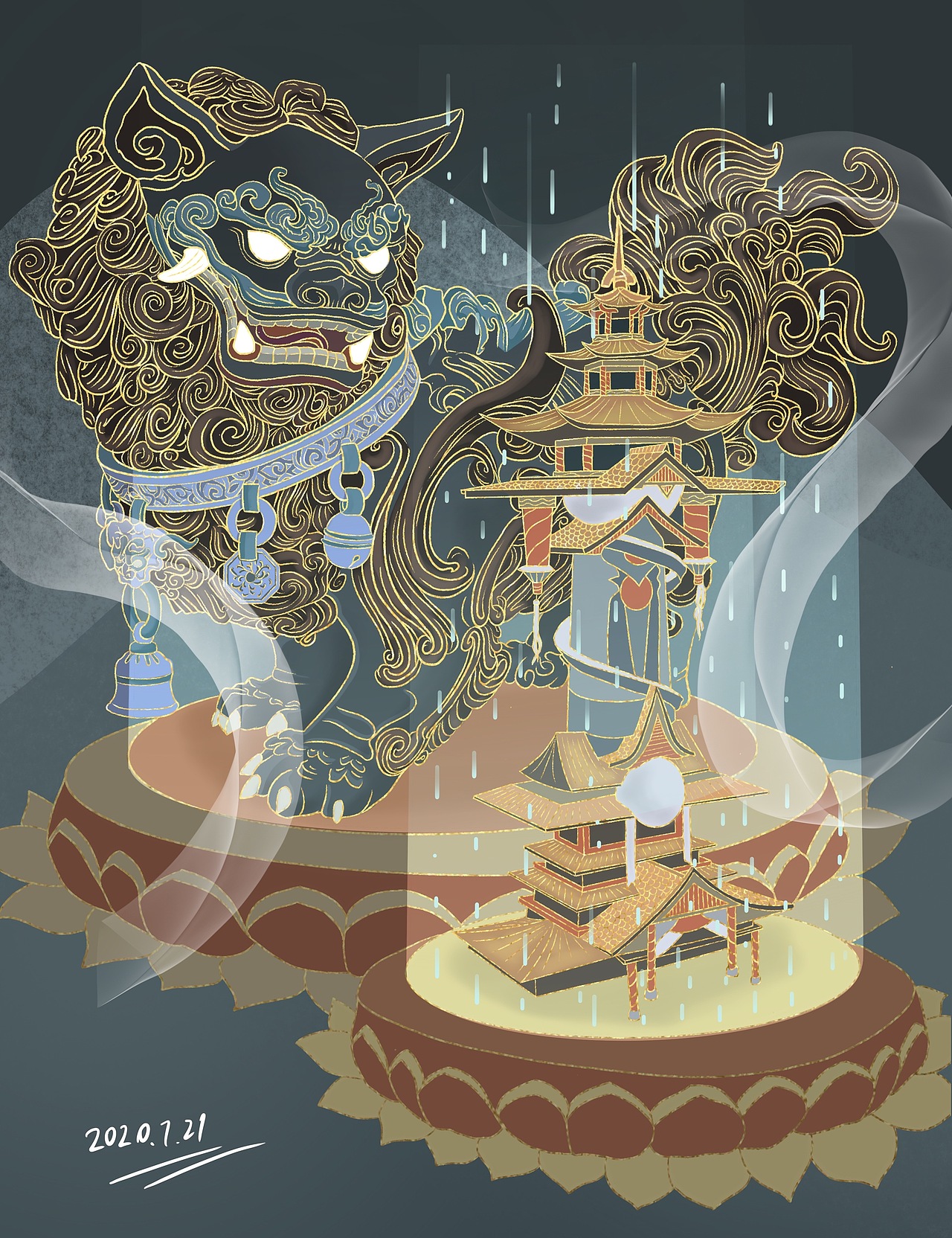 青狮镇宅|插画|创作习作|茶之喵_原创作品-站酷zcool