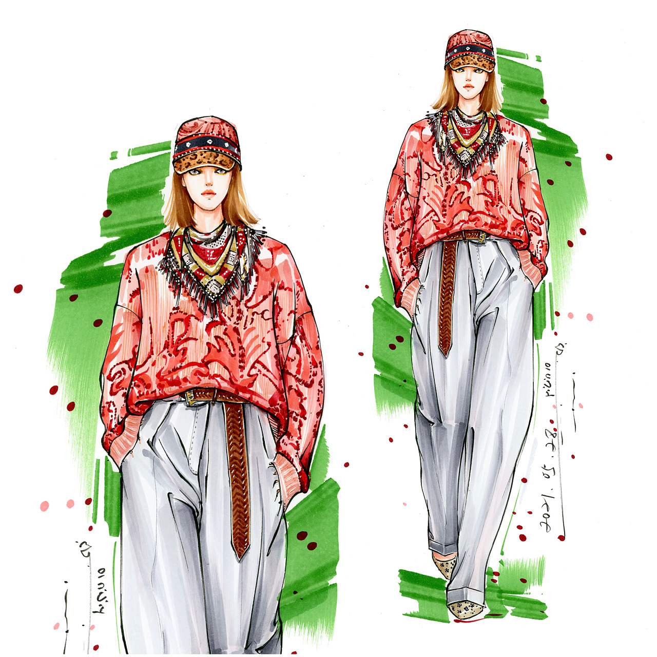 马克笔时装画（图ZMjU2NzE2NTY4） - 休闲/流行服饰 - 站酷设计师零一手绘原创素材 - 站酷ZCOOL