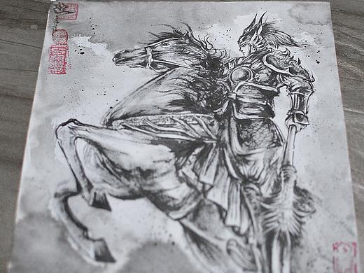 三国马超长沙子沐刺青纹身原创毛笔泼墨水墨中国风手稿