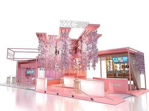 几何堆叠粉色樱花展示打卡空间展台