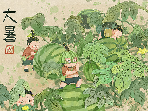 二十四节气——大暑（个人主页-ZNTM4OTU3Mjg=） - 儿童插画 - 站酷设计师CCCting原创素材 - 站酷ZCOOL