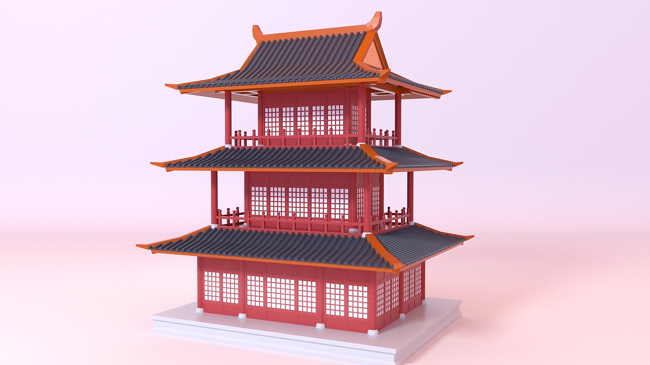 国风古建筑-c4d模型