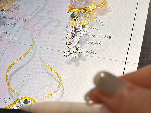 原创设计翡翠荷花吊坠胸针