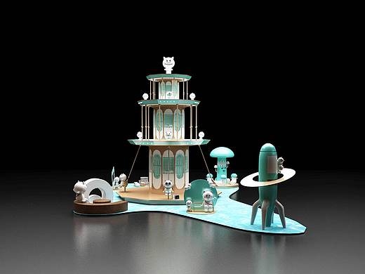 美陈 路演 卡通 少女心 快闪店蓝色 打卡点 3D效果图