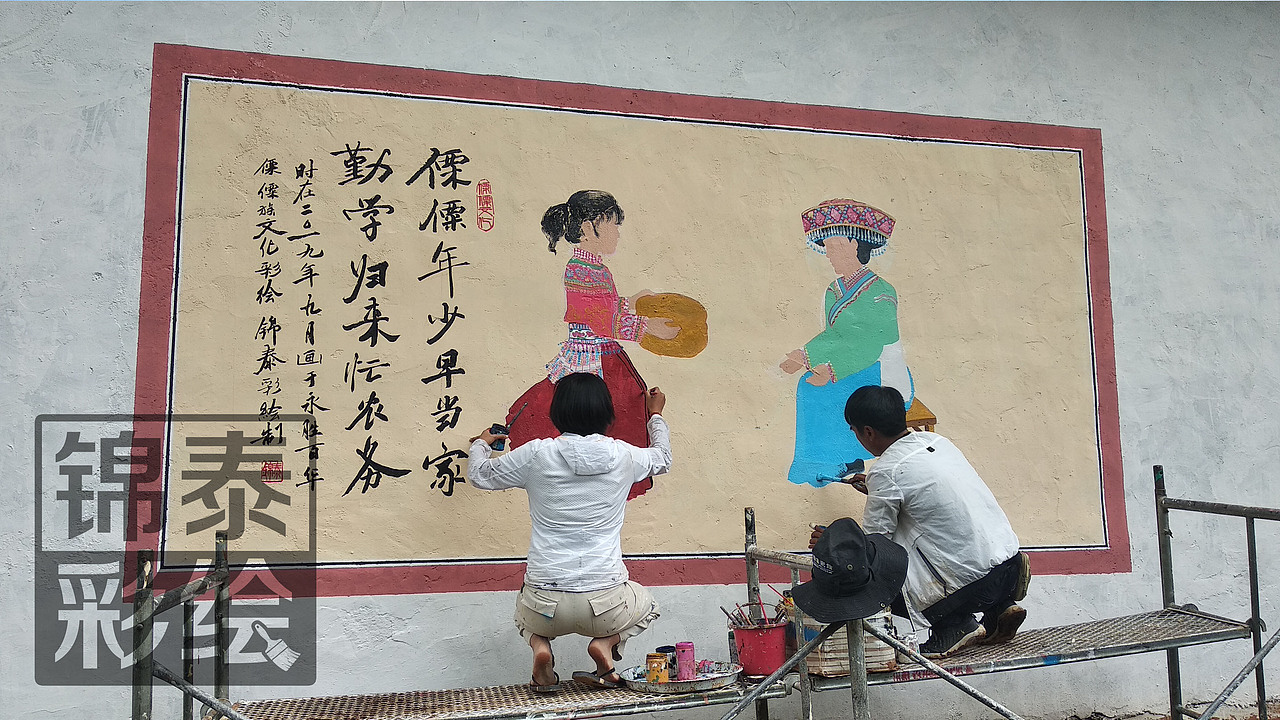 傈僳族云南傈僳族文化墙体彩绘壁画墙绘傈僳族服饰