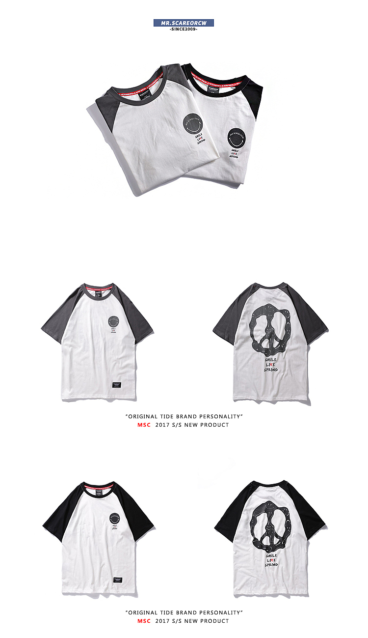 HELL BOY X MR.SCAREORCW 新款 插肩袖创意图案字母印花 短袖