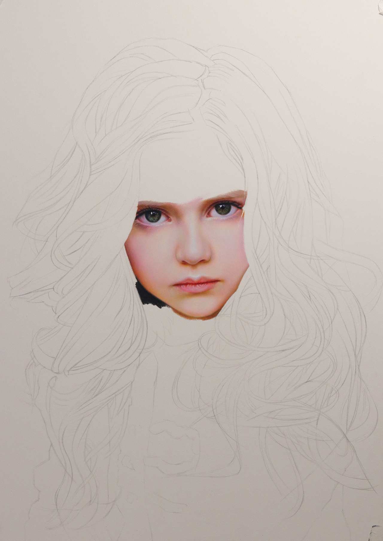 彩铅画金发小女孩