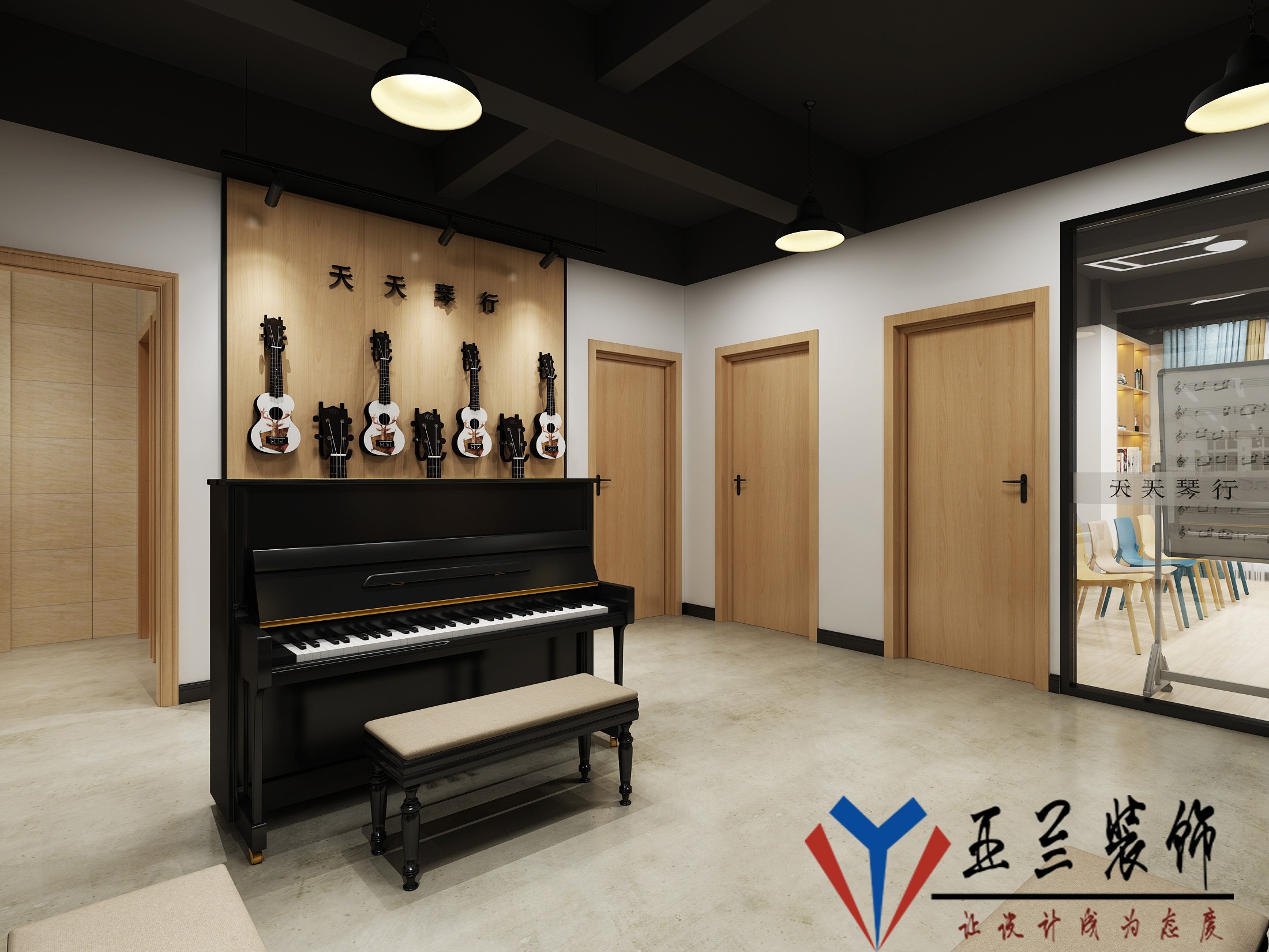 新中式风格样板间琴房装修设计图_齐家网装修效果图