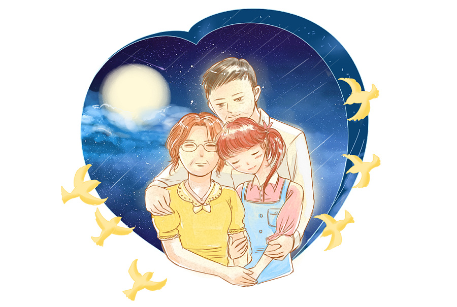 七夕#-我要和父母一起过 系列插画明信片