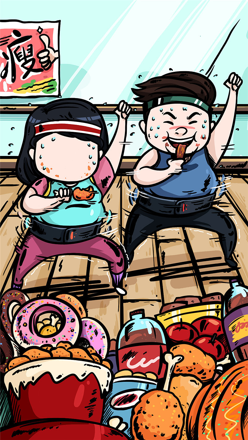 鬼畜插画恶搞风格青年日常宅男宅女