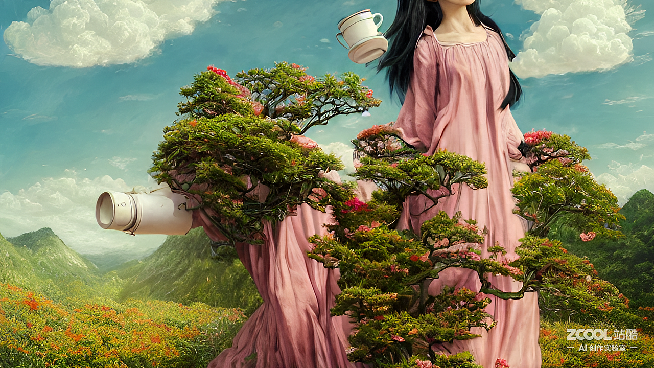 #AI創(chuàng)作實驗室#茶樹 采茶 高山 云霧 龍 女人，（圖ZMzIxODI3MDA4） - AI作品 - 站酷設(shè)計師日天創(chuàng)作原創(chuàng)素材 - 站酷ZCOOL