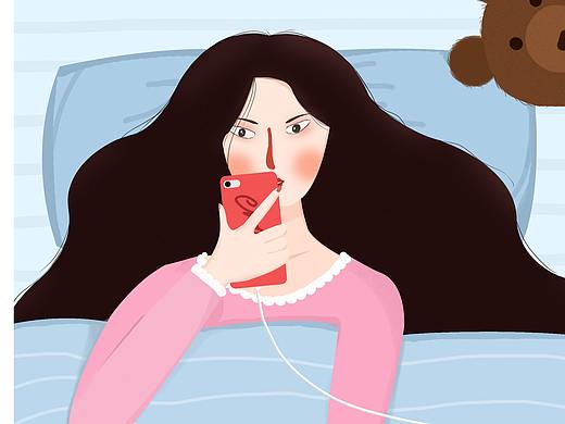 插畫(huà)練習(xí)-《手機(jī)黨之熬夜》（個(gè)人主頁(yè)-ZMzIzMzg0MjA=） - 創(chuàng)作習(xí)作 - 站酷設(shè)計(jì)師月梨原創(chuàng)素材 - 站酷ZCOOL