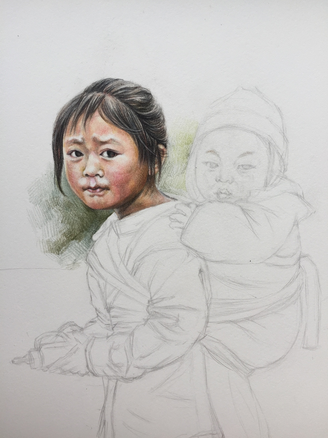 彩铅凉山小姐弟