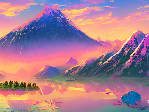 #AI创作实验室#雪山 日落 湖 格桑花