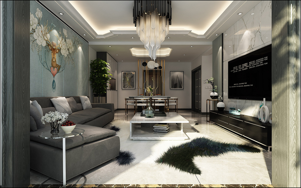 现代深色系黑白客餐厅(后现代)