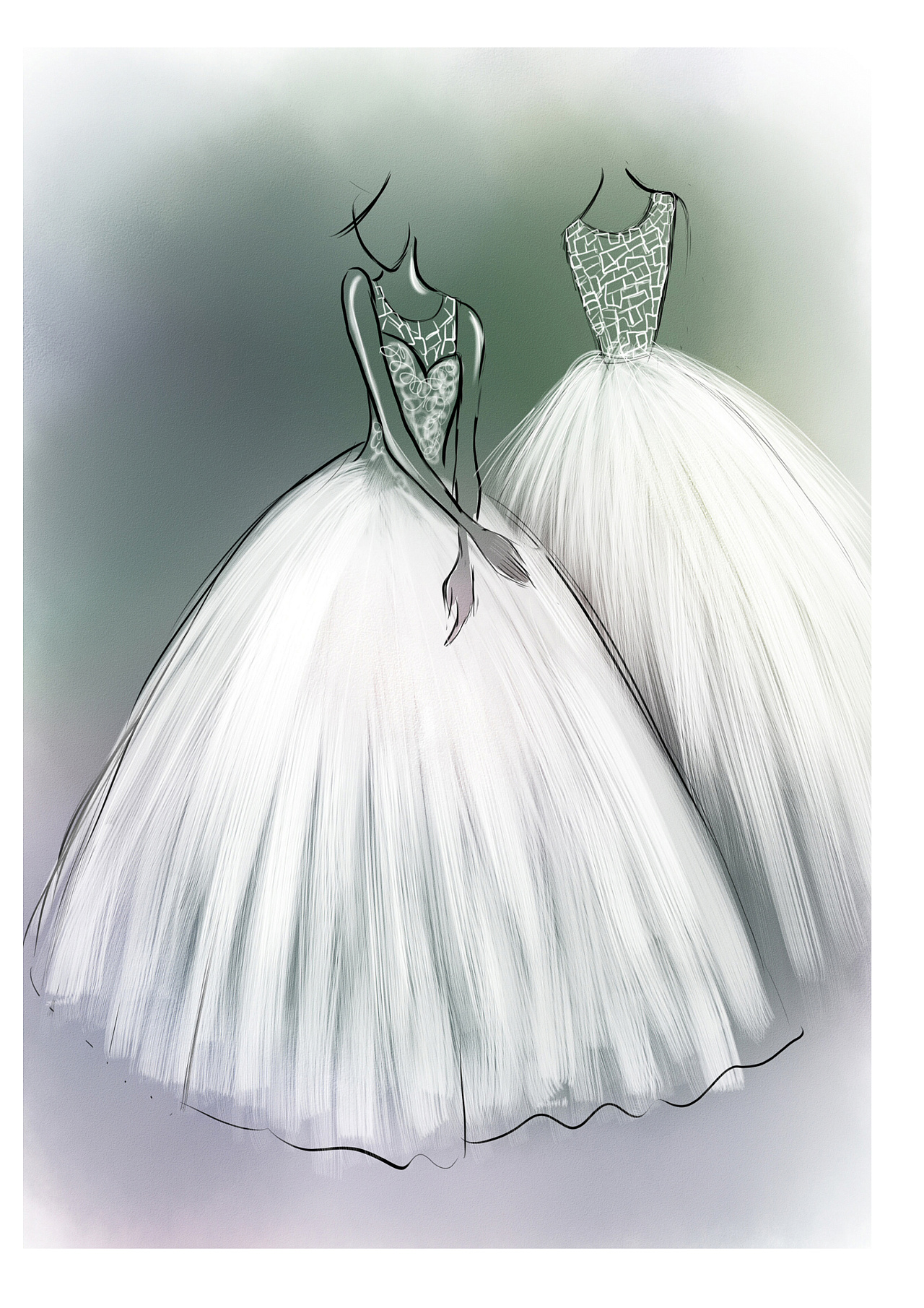 婚纱设计手稿素描图_巴黎婚纱设计素描手稿(3)