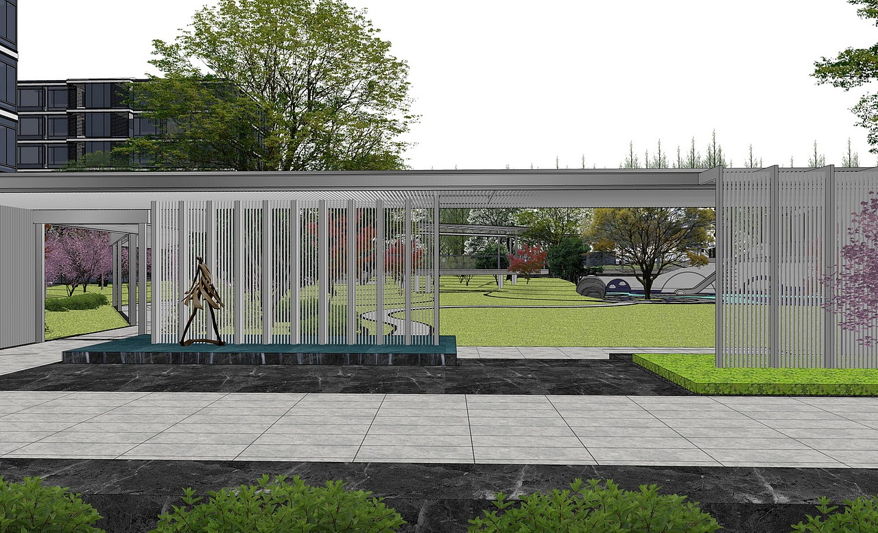 沁园居住区大区景观SU模型下载