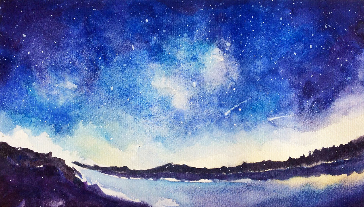 水彩画,星河斗转
