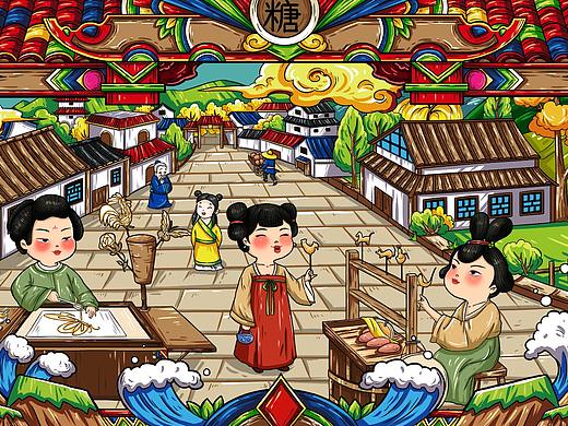 唐风场景端午节插画