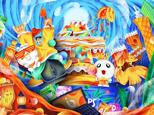 包图网4周年庆典插画海报