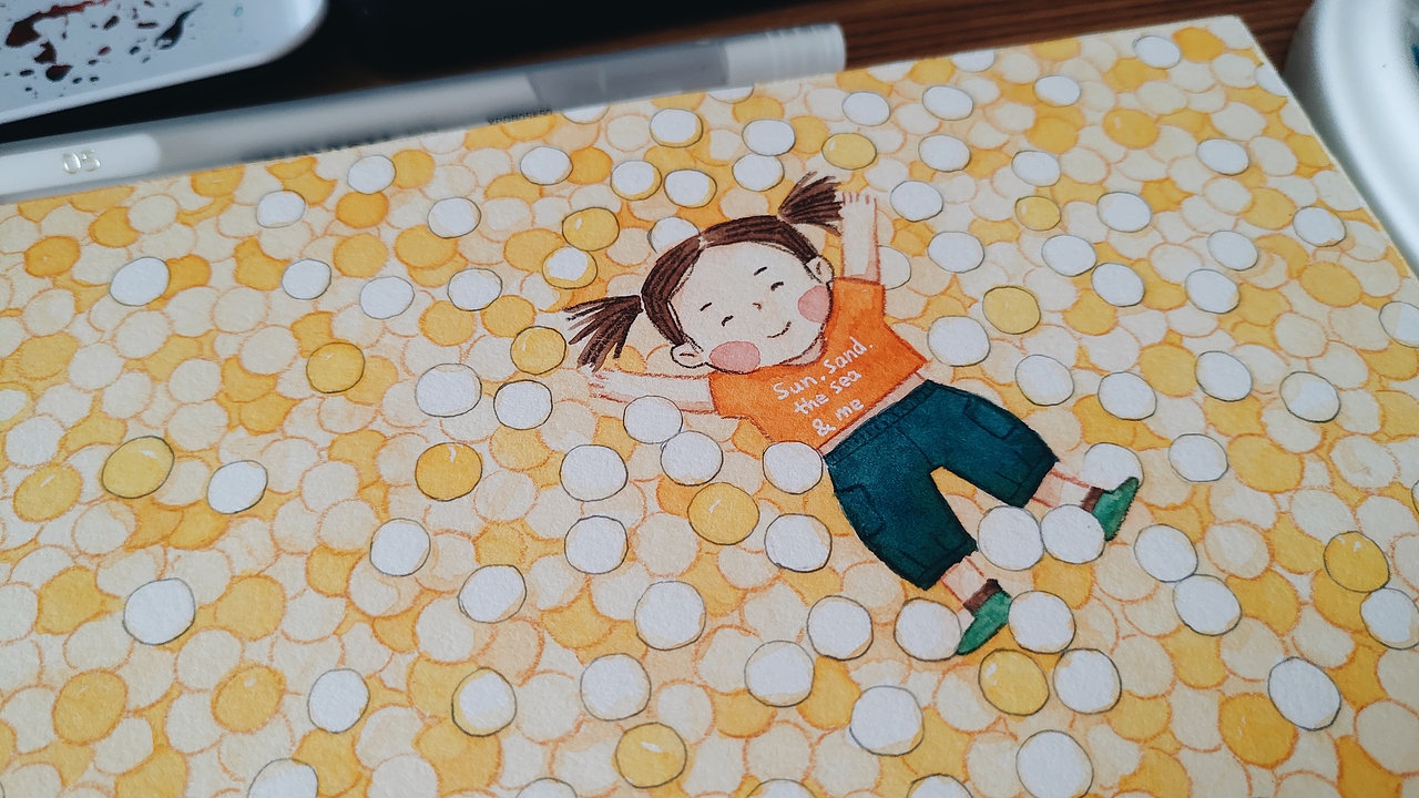 「水彩手绘」日常小插画.海洋球.附过程图
