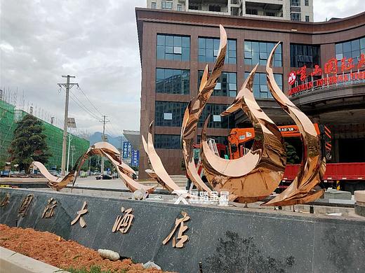 酒店水景镜面玫瑰金不锈钢抽象凤凰雕塑