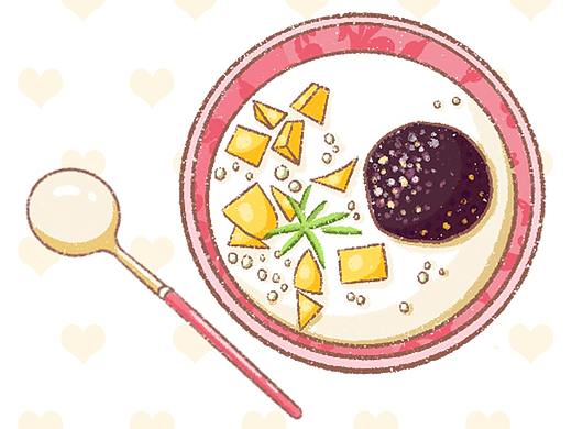 手绘食谱——来一口甜到心里的椰浆芒果紫米捞778~