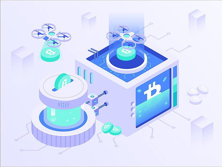 2.5d智能未来科技大数据区块链比特币插画海报设计素材