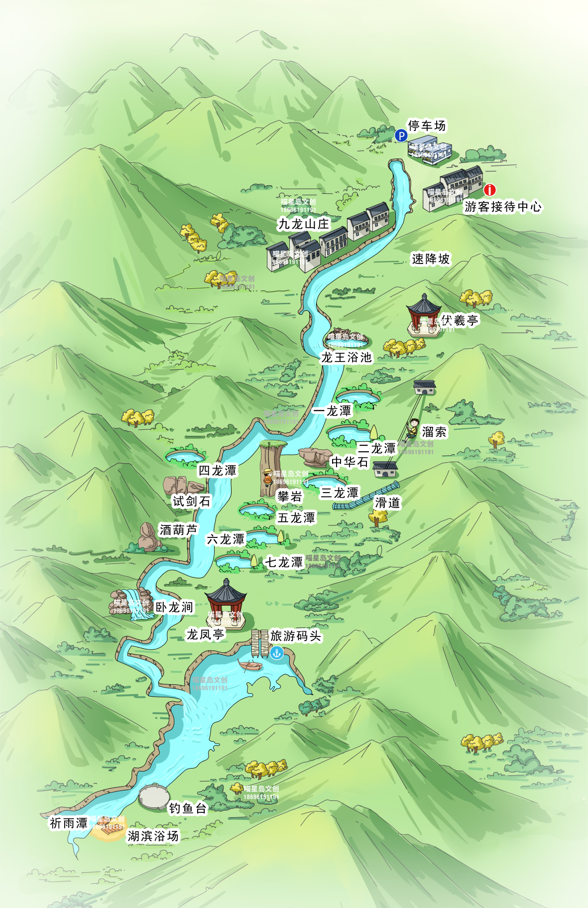 安徽省黄山市牯牛降九龙景区旅游手绘地图