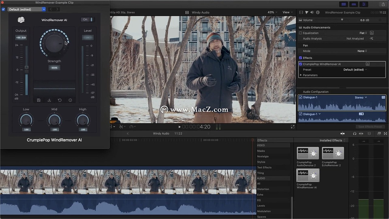 fcpx插件:WindRemover AI 视频和播客风声消除插件