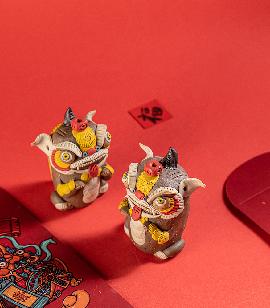 器十二 原创手工陶瓷醒狮茶宠香插摆件