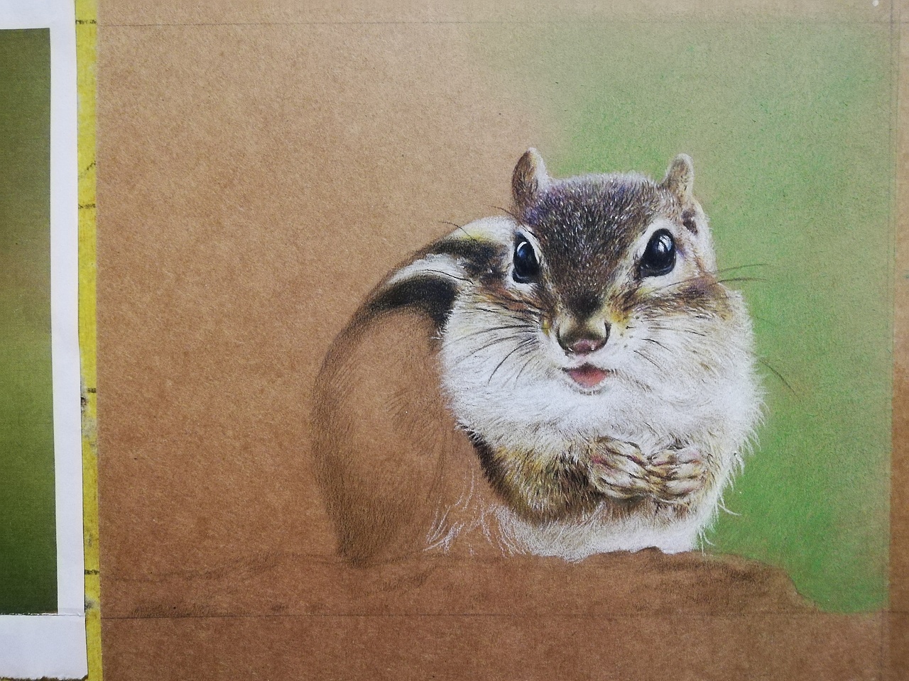 彩铅牛皮纸手绘 花栗鼠