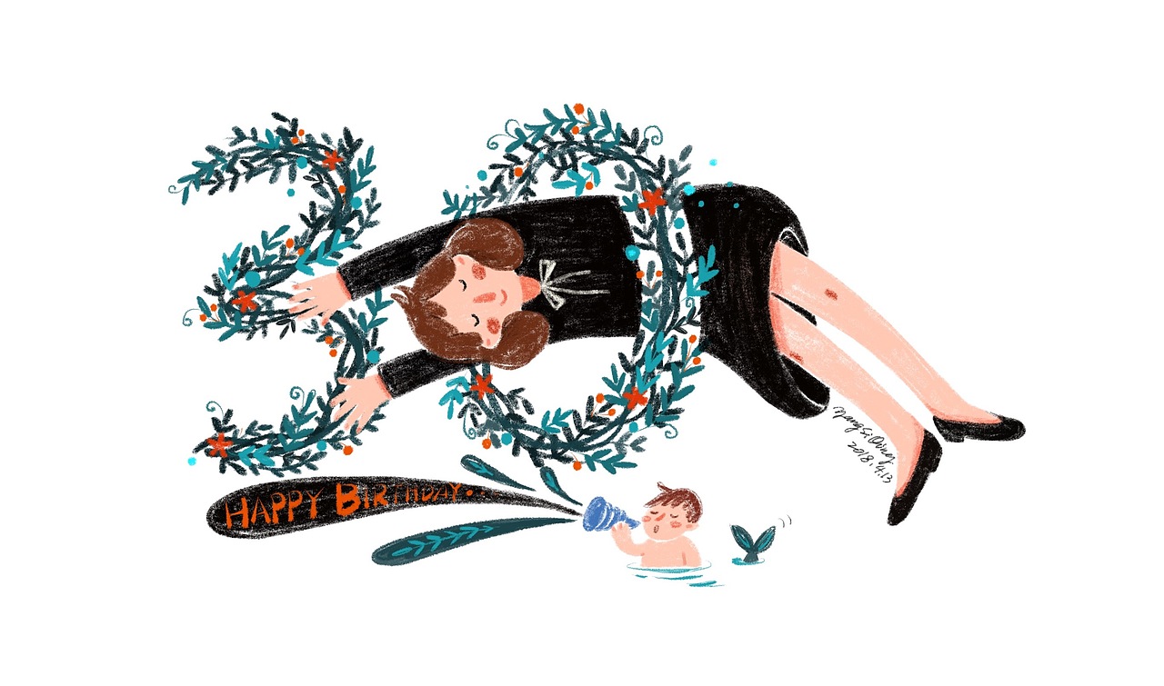 三十而立,生日插画,美人鱼先生一起加油。
