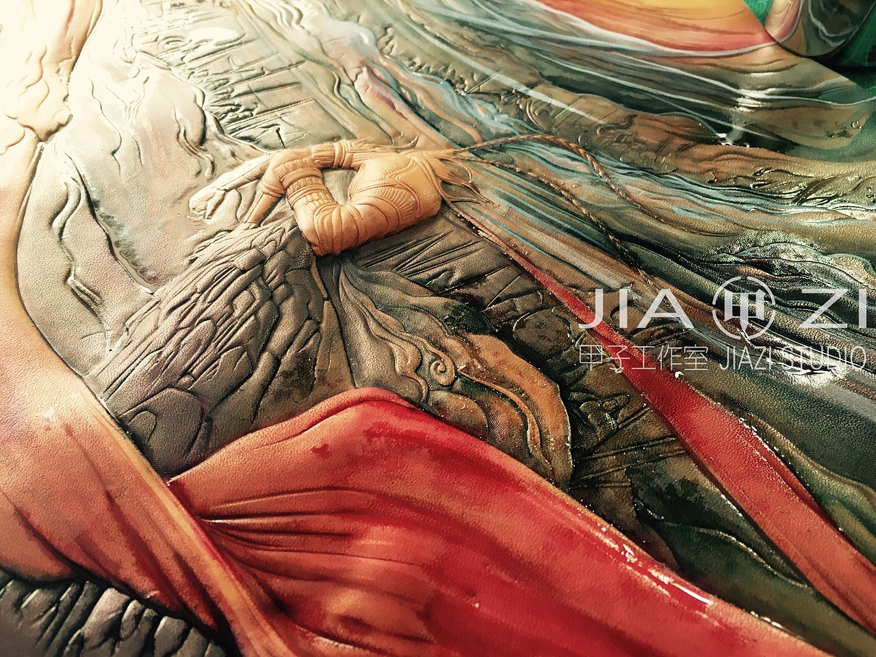 甲子工作室  大圣归来  皮雕皮艺装饰画 