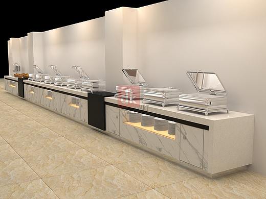 自助餐厅效果 自助餐台设计 自助餐热菜台 发光展示台