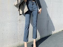 模特玲玲 直筒褲拍攝 牛仔褲女?dāng)z影 九分彈力褲子拍照