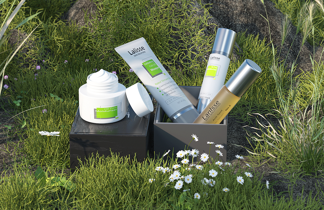 护肤品 化妆品场景渲染 桌面场景渲染