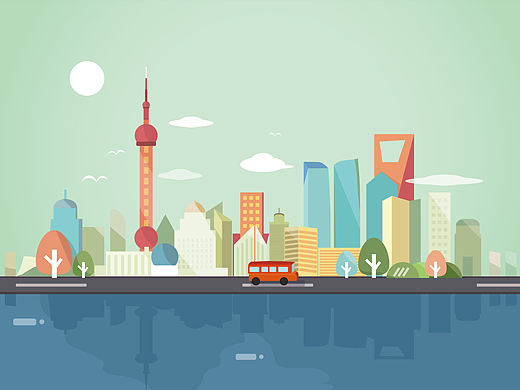 城市风景，扁平练习矢量图