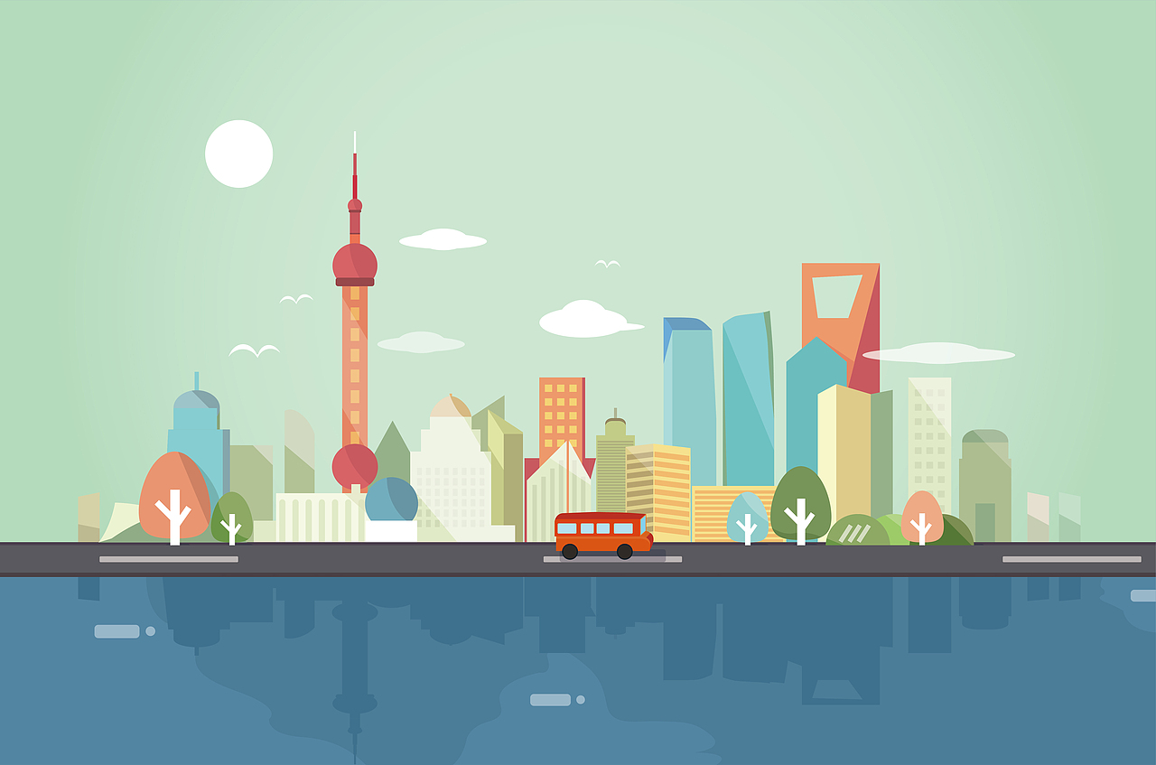 城市风景,扁平练习矢量图