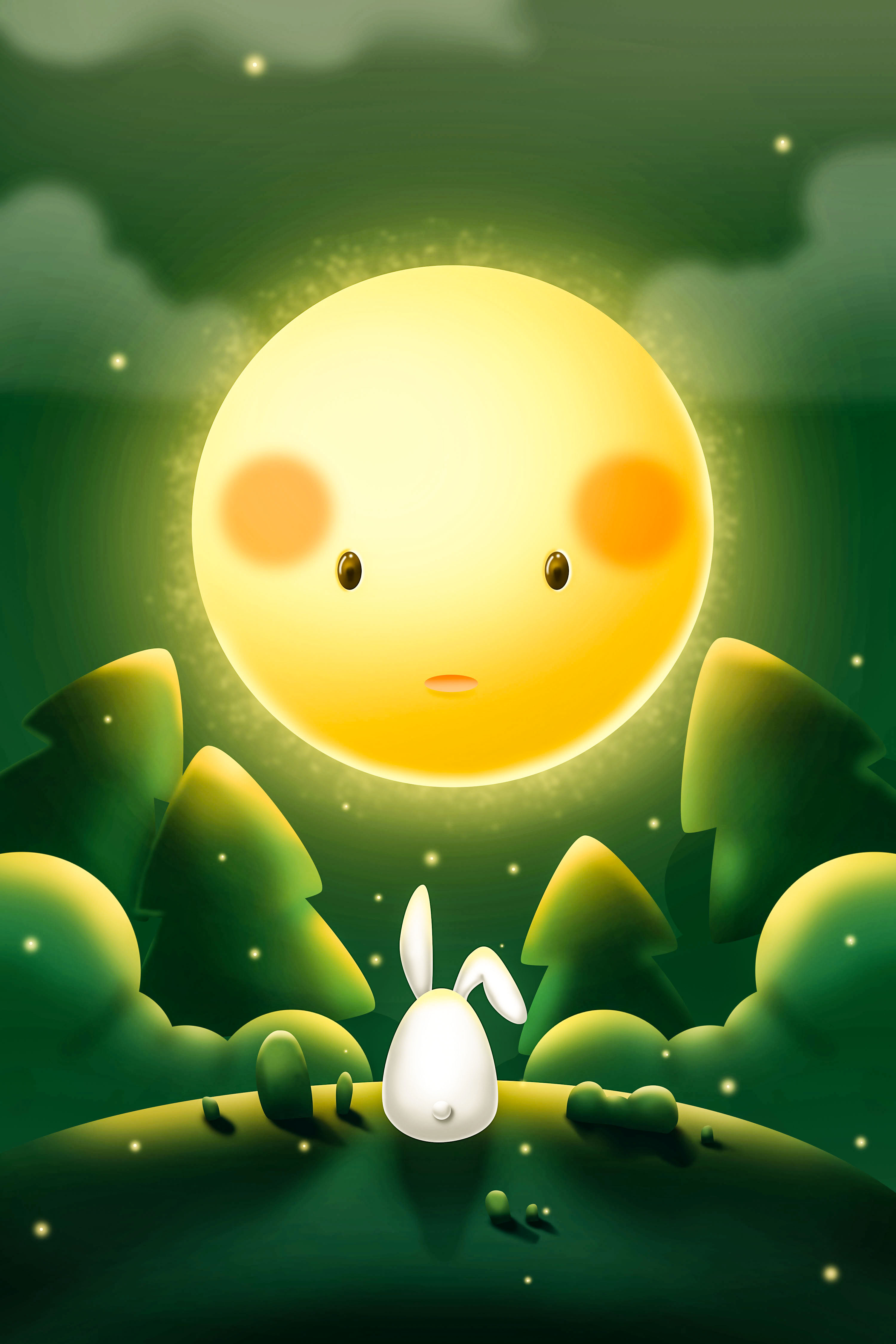 白兔与月亮插画