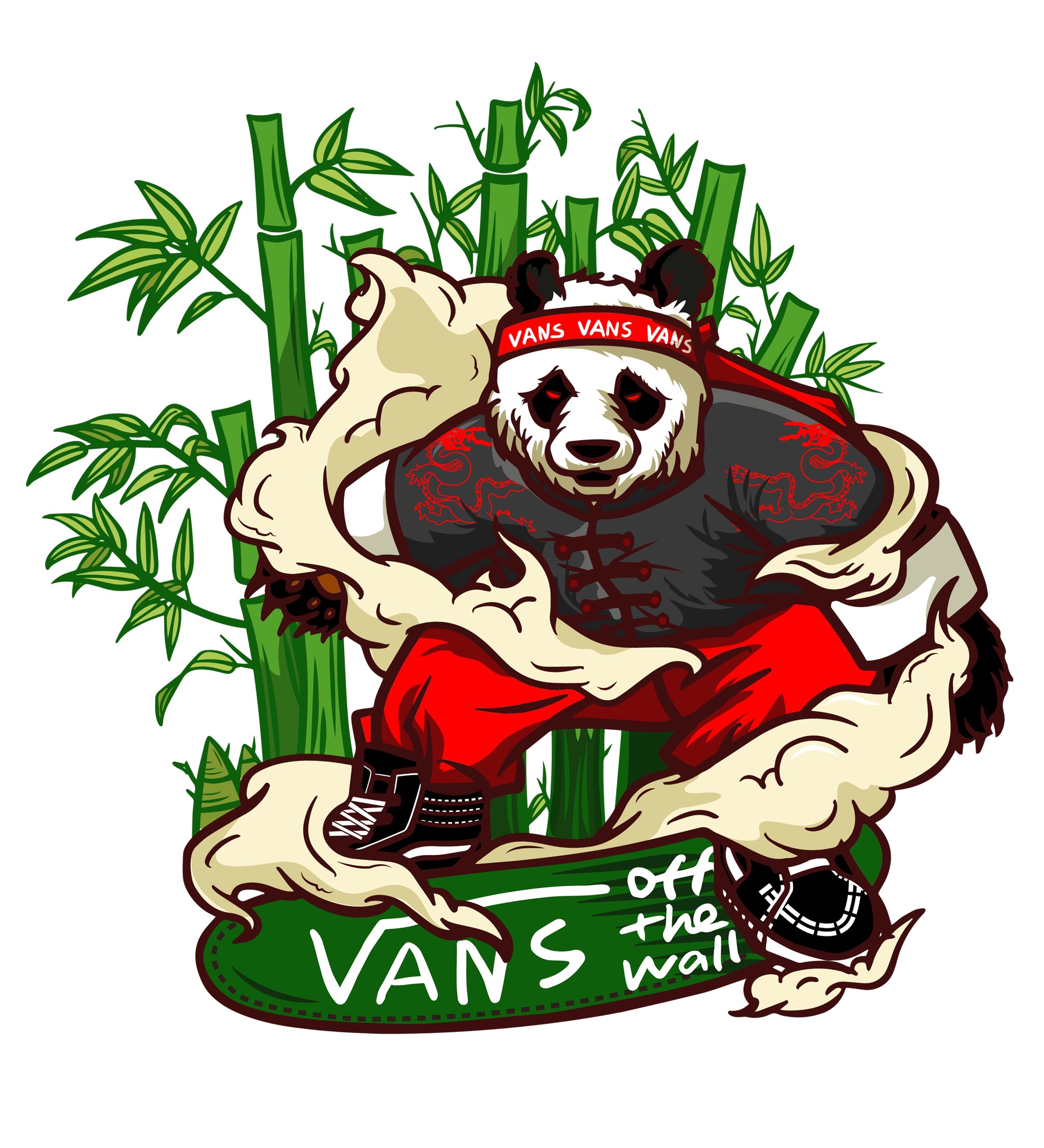 vans off the wall 熊猫滑板中国风插画