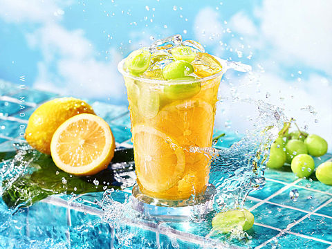 饮品拍摄Ⅱ创意泳池 青提柠檬绿🍋