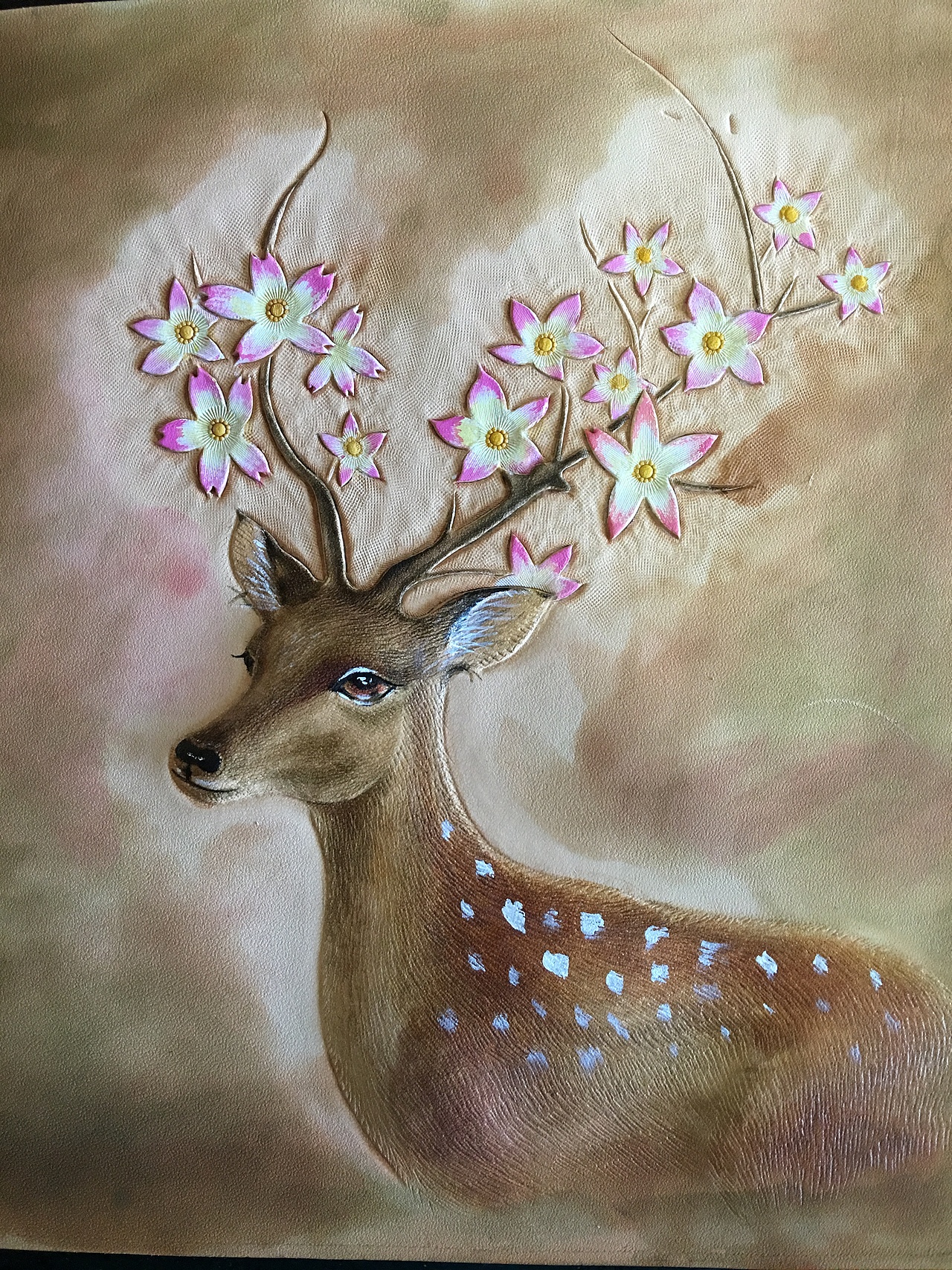 皮雕&皮塑画—-驯鹿